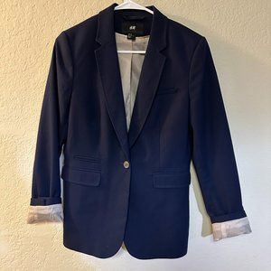 EUC H&M Womens Dark Blue Single Button Fitted Blazer - Size 8